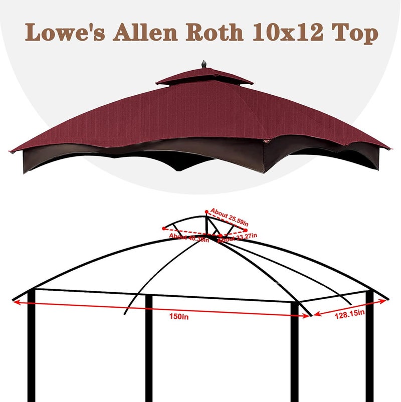 SCOCANOPY Burgundy Ripstop Replacement Roof for Lowe's Allen Roth 10X12 Gazebo Model #GF-12S004B-1/ GF-12S004BTO/TPGAZ17-002C - Image 5
